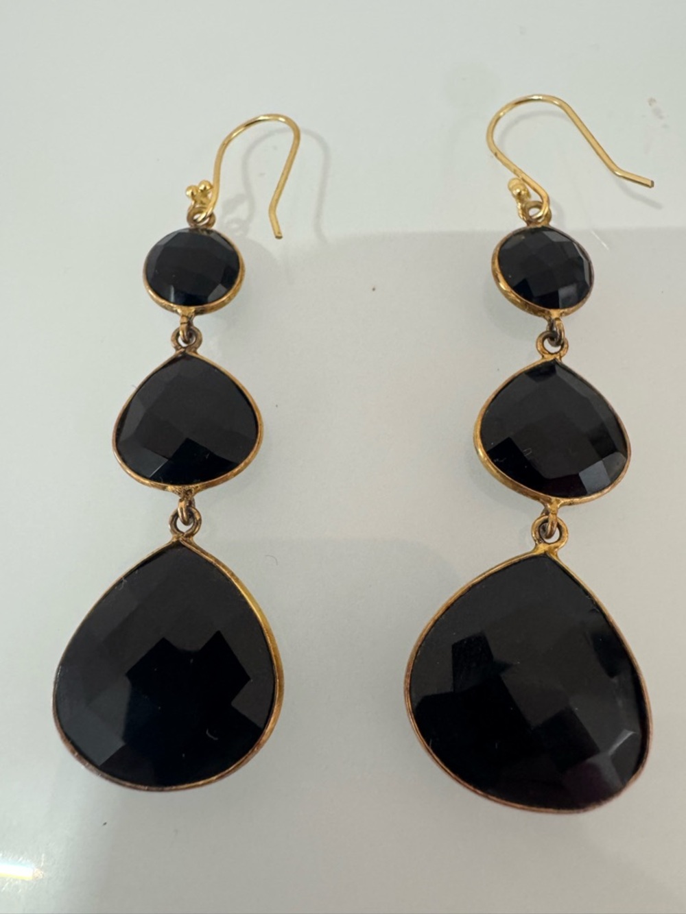 Gold-Tone Black Onyx Triple Teardrop Dangle Earrings - Women Jewelry